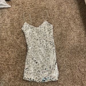 superdown white and sliver cheetah dress